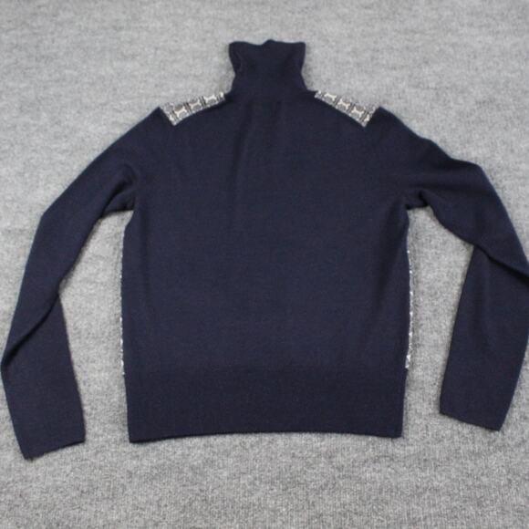 Tory Burch Sweater Medium Turtleneck Chain Link Wool Blend Navy Luxury Winter - Picture 4 of 12
